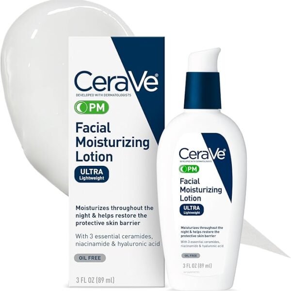 CeraVe PM Facial Moisturizing Lotion 236ml | Night Cream with Hyaluronic Acid and Niacinamide | Ultra-Lightweight, Oil-Free Moisturizer for Face | 3 Ounce